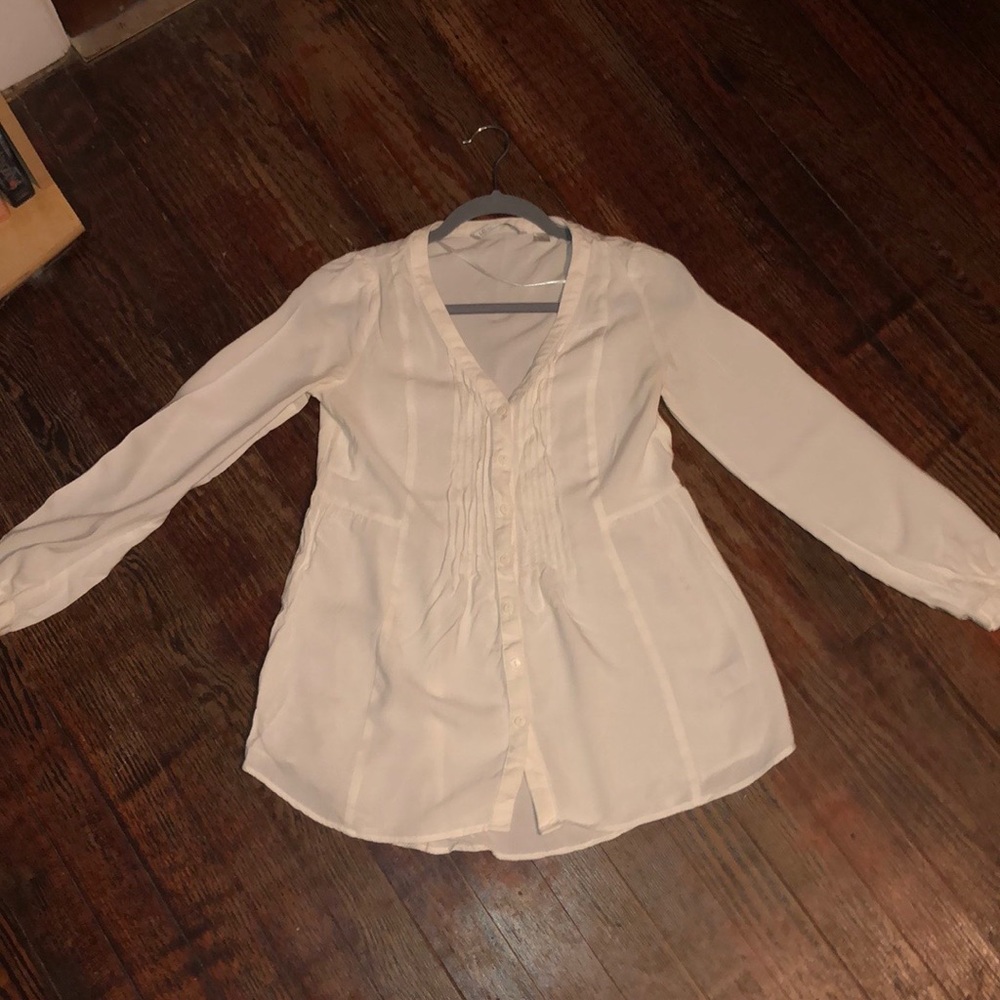 Lauren Conrad V-cut button down white blouse